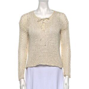 ⭐Vince Womens Sweater Hand Knitted Sz S Long Sleeve Tie 100% Cotton mesh Chunky⭐